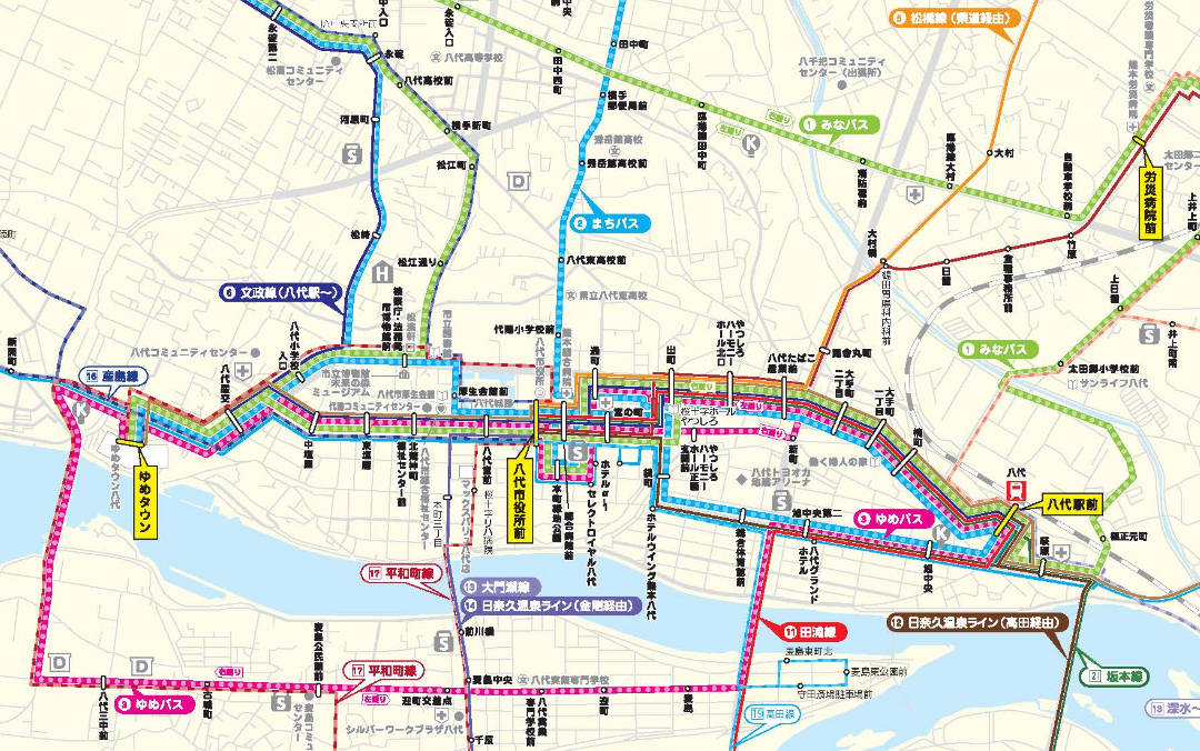地図：八代市公共交通マップ